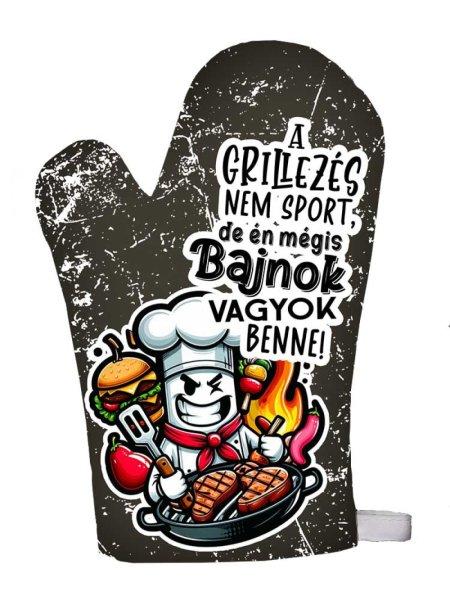 Vicces edényfogó kesztyű, főzőkesztyű, Grillezés bajnoka
