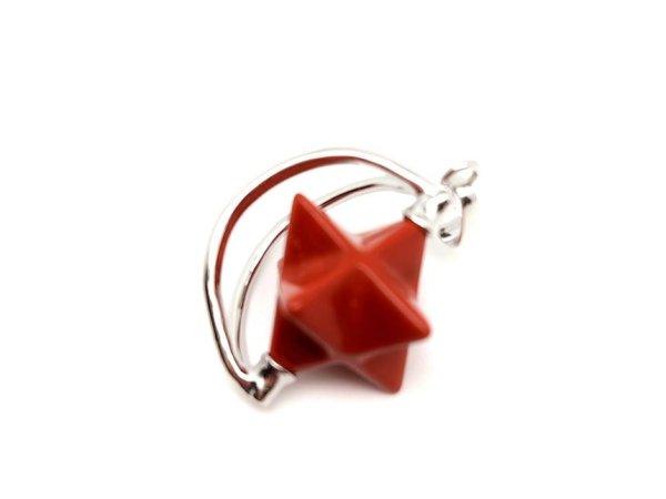 Merkaba medál fémmel Jáspis vörös 2x3cm