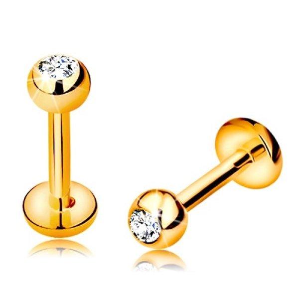 Gyémánt 14K arany piercing ajakba és állba - golyó gyémánttal, 6 mm