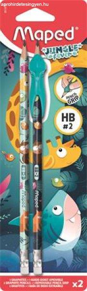 Grafitceruza radírral, HB, háromszögletű, ceruzafogóval, MAPED "Jungle
Fever", kétféle minta