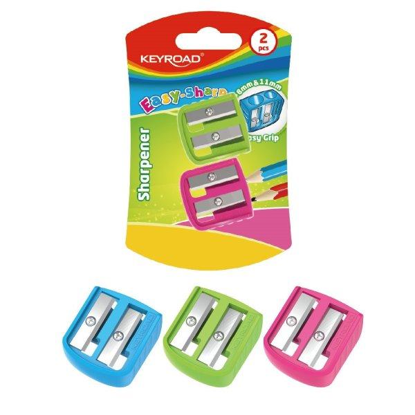 Hegyező 2 lyukú 2 db/bliszter Keyroad Easy-sharp vegyes színek