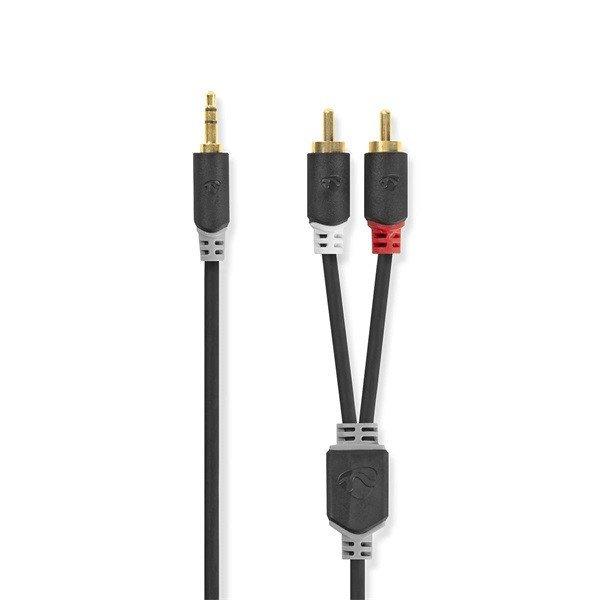 Nedis CABW22200AT20 sztereo audió kábel 3,5mm sztereo jack - 2x RCA,
Aranyozott, 2 m