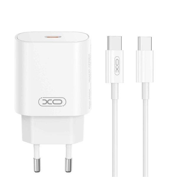 XO CE25 Fehér Hálózati Töltő szett PD25W 1*USB-C + USB-C / Lightning
kábellel