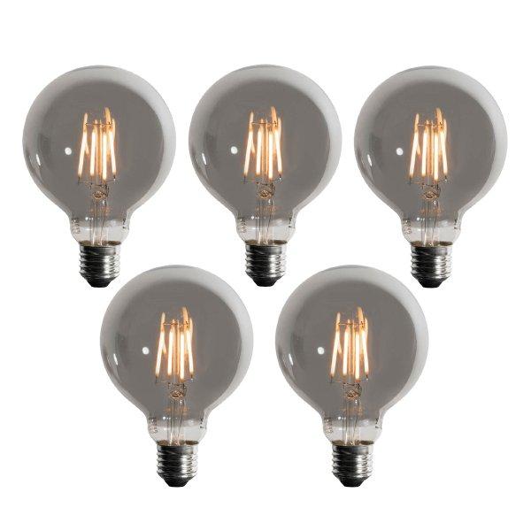 5 darabos E27 3 fokozatban dimmelhető LED izzó készlet, füstszínű G95 4W
200 lm 1900K