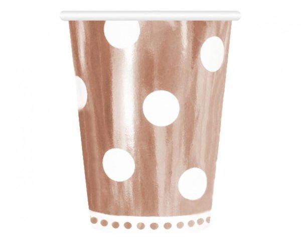 Rose Gold BandC Polka Dots papír pohár 6 db-os 266 ml