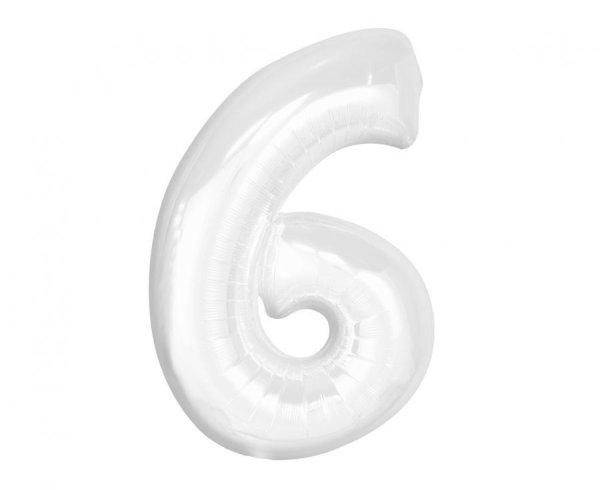 Fehér BandC White 6-os szám fólia lufi 92 cm