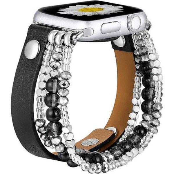 Mybandz 13457 apple watch gyöngyös bőróraszíj- fekete /40/41 és 42 mm