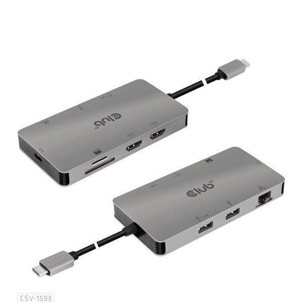 Club 3D USB Hub - CSV-1593 (3.1 USB-C Gen 1 to 2xHDMI, 2xUSB-A 3.2 Gen 1, USB-C
3.2 Gen 1, SD, Micro SD, RJ45, 4K60Hz)