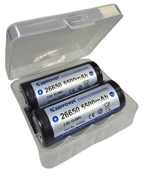 KeepPower 26650 3,7V 5500mAh védett Li-ion akku 15A +ajándék TOK!