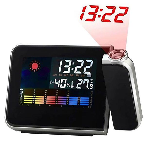 Digitális LED ébresztőóra – vetítéses kijelzővel, 180°-ban forgatható
projektorral, naptárral és időjárás előrejelzéssel DS-8190 (BBL)