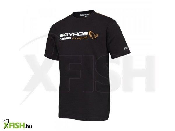 Savage Gear Signature Logo T-Shirt Fekete Horgász Póló Xl