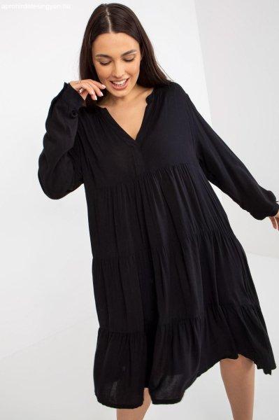 Fodros midi ruha V-nyakú modell 30361 fekete
