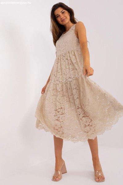 Midi fodros ruha csipke modell 24637 bézs
