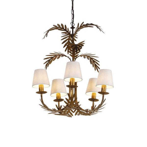 Art Deco csillár arany, 5 fényes, fehér kupakkal - Botanica