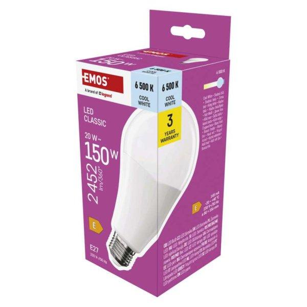 EMOS ZQ5E84, LED izzó Classic A80 / E27 / 20 W (150 W) / 2452 lm / Hideg fehér