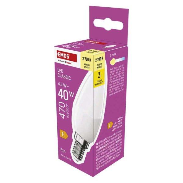 EMOS ZQ3E21, LED izzó Classic gyertya / E14 / 4,2 W (40 W) / 470 lm / Meleg
fehér