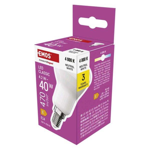 EMOS ZQ7E23, LED izzó Classic R50 / E14 / 4,2 W (40 W) / 470 lm / Természetes
fehér