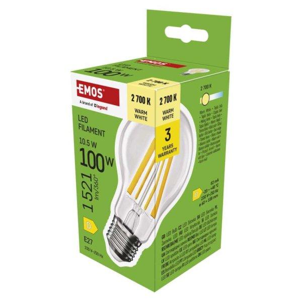 EMOS ZF5D62, LED izzó Filament A60 / E27 / 10,5 W (100 W) / 1521 lm / Meleg
fehér