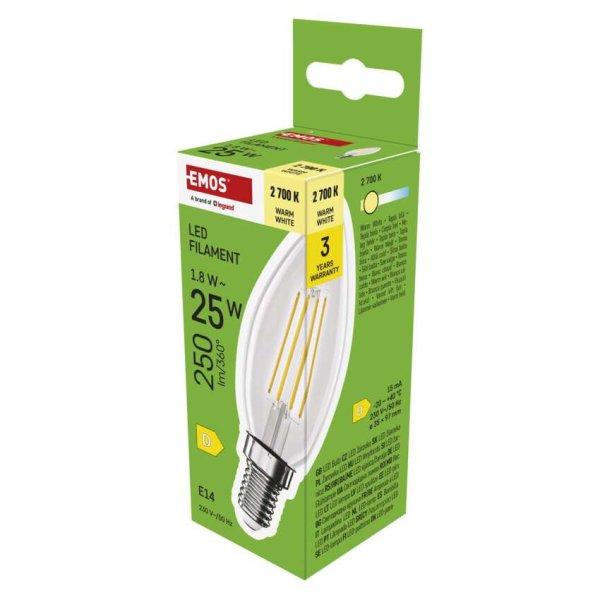 EMOS ZF3D02, LED izzó Filament gyertya / E14 / 1,8 W (25 W) / 250 lm / Meleg
fehér
