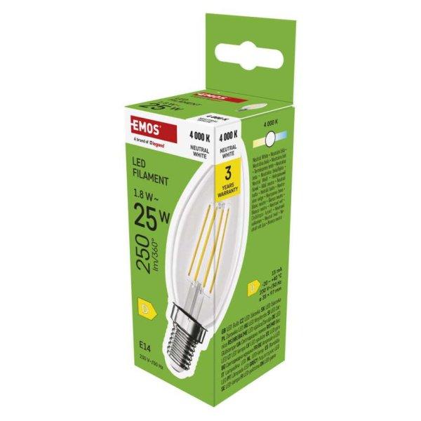 EMOS ZF3D03, LED izzó Filament gyertya / E14 / 1,8 W (25 W) / 250 lm /
Természetes fehér