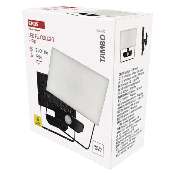EMOS ZS2932, LED-es reflektor TAMBO mozgásérzékelővel, 30 W, 3000 lm, fekete
