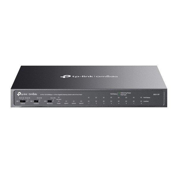 TP-LINK Switch 8x100Mbps(8xPOE+) +2x1000Mbps + 1xGigabit SFP Fémházas (Omada),
DS111P