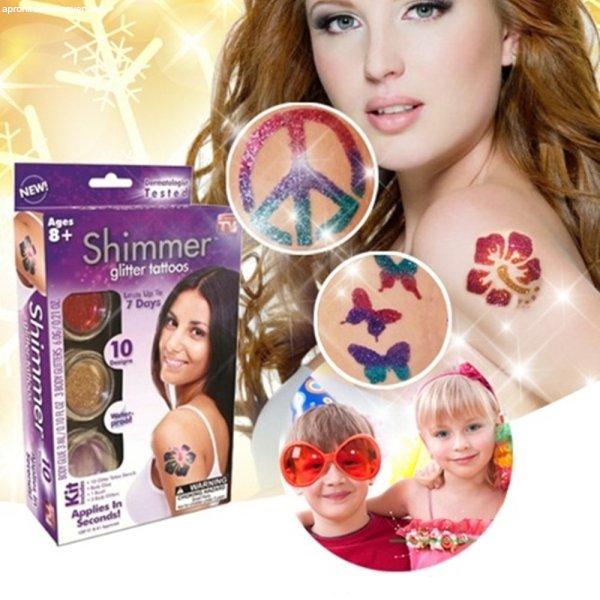 Shimmer Glitter - csillámtetováló készlet csillámporokkal, sablonokkal,
ecsettel (BBV)