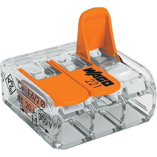 WAGO 221-613 30db/csomag 41A/450V leágazás 3x 0,5-6mm2 átlátszó
vezetékösszekötő
