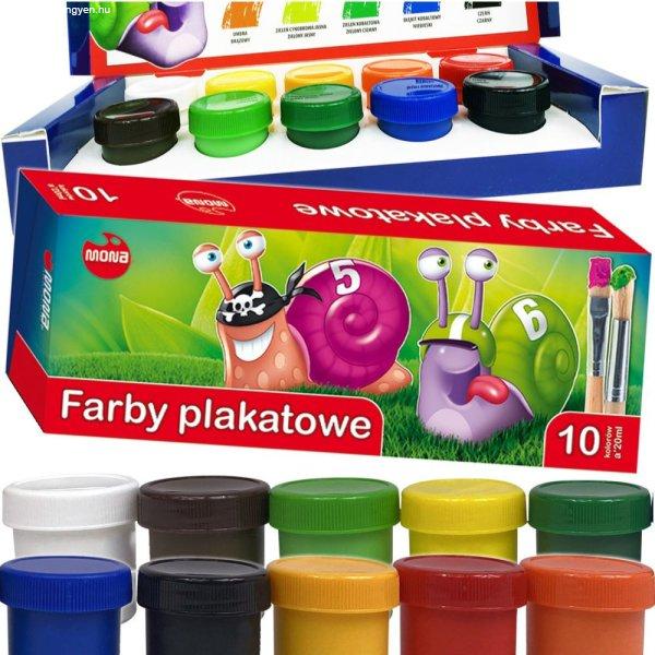 Tempera festék, 10 színű, 20 ml, Mona