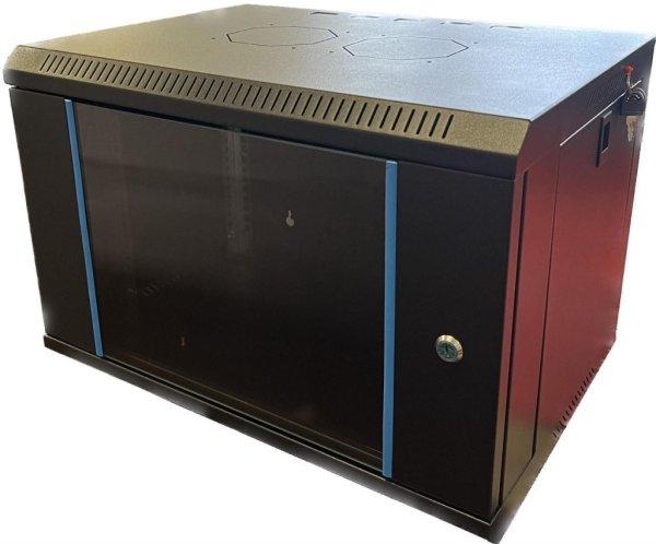 Techson 540 x 400 mély 6U magas, fali 19"-os rackszekrény, üvegajtó,
fekete