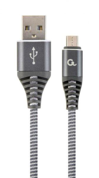 Gembird CC-USB2B-AMmBM-1M-WB2 Premium cotton braided microUSB charging and data
cable 1m Space Grey/White