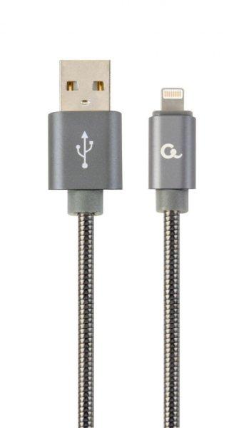 Gembird CC-USB2S-AMLM-2M-BG Lightning Premium spiral metal 8-pin charging and
data cable 2m Metallic Grey