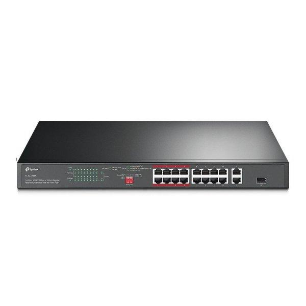 TP-Link TL-SL1218P 16Port 10/100 Mbps + 2Port Gigabit Rackmount Switch with
16Port PoE+