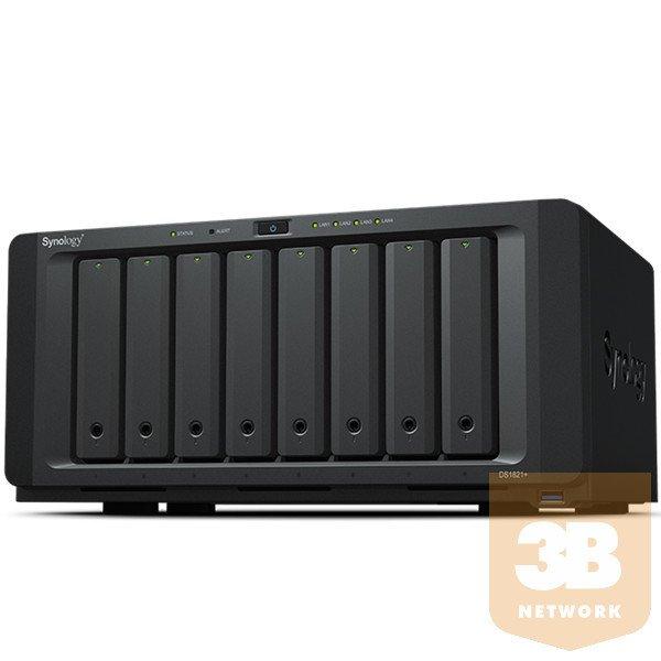 SYNOLOGY NAS 8 fiókos DS1821+ AMD Ryzen V1500B 4x2,2GHz, 4GB DDR4 ECC RAM,
4x1000Mbit, 2xeSATA