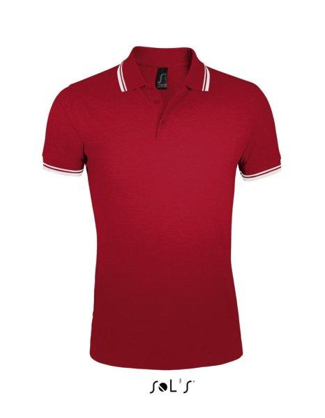 PASADENA férfi galléros póló kontrasztos csíkokkal, SOL'S SO00577,
Red/White-XL