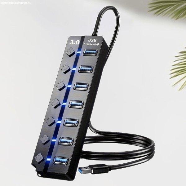 USB 3.0 hub, 7 portos elosztó független be-/kikapcsoló kapcsolókkal és
LED-jelzőfényekkel