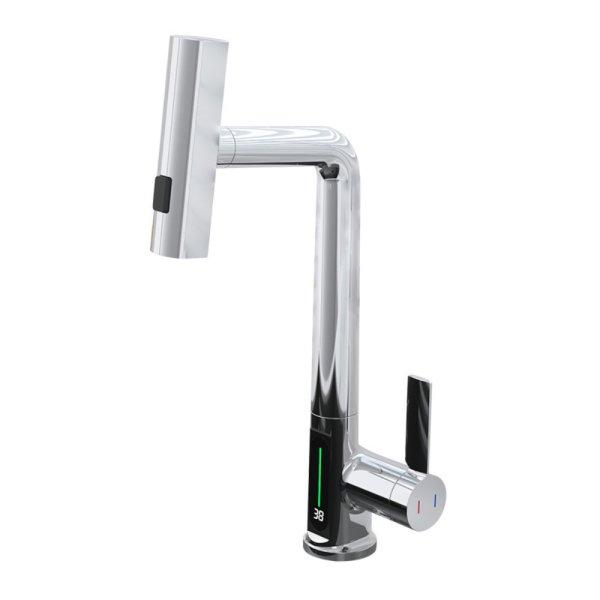 Austler FH-3428-5 mosogató smart csaptelep - kihúzható multifunkciós fej -
vízhőfok kijelző (króm) 