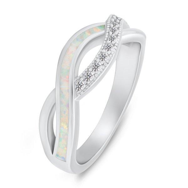 Brilio Silver Elegáns ezüst gyűrű cirkónium
kövekkel és szintetikus opállal RI126W 58 mm