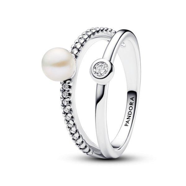 Pandora Dupla ezüst gyűrű gyöngyökkel és
cirkónium kövekkel Timeless 193147C01 60 mm