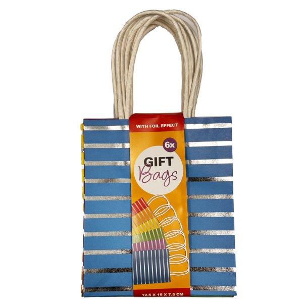 Színes Striped papír ajándéktasak, ajándékzacskó 6 db-os