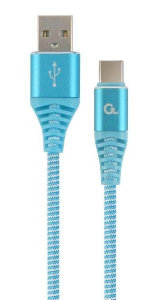 Gembird CC-USB2B-AMCM-1M-VW Premium cotton braided Type-C USB charging and data
cable 1m Turquoise Blue/White