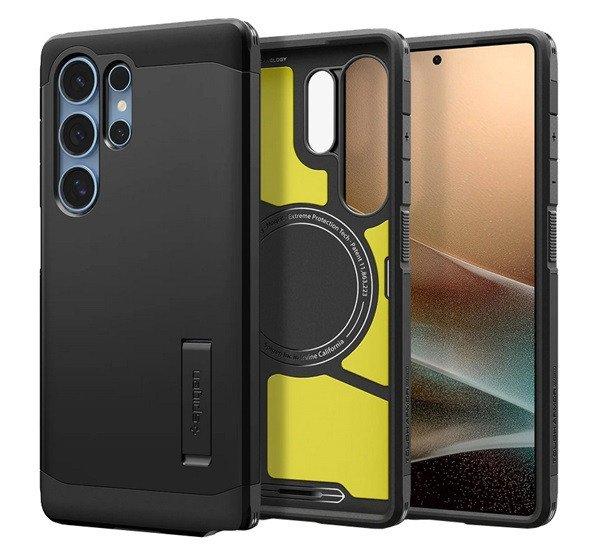 SPIGEN TOUGH ARMOR MAG műanyag telefonvédő (ütésállóság, kitámasztó,
MagSafe) FEKETE Samsung Galaxy S25 Ultra (SM-S938)