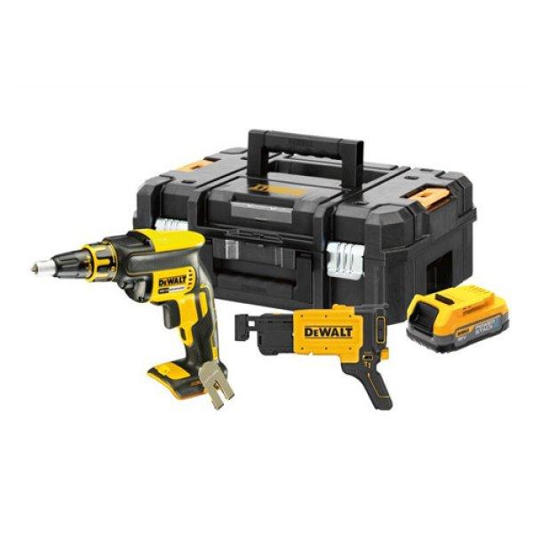 Akkus 18V-os XR Li-Ion gipszkartoncsavarozó készlet 1db 1.Ah-s powerstack
akku, csavaradagoló feltét, koffer