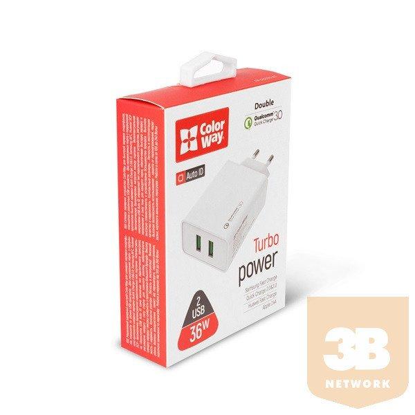 COLORWAY Hálózati töltő, AC Charger 2USB Quick Charge 3.0 (36W) white
(CW-CHS017Q-WT)