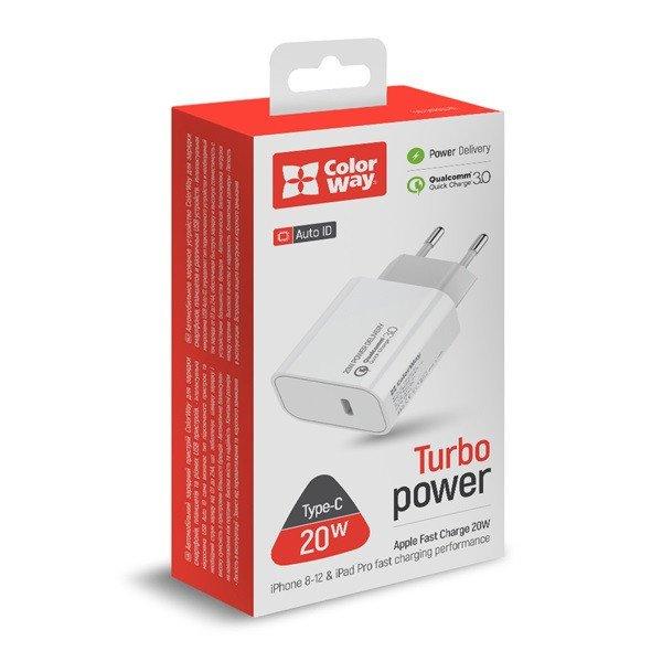COLORWAY USB töltő adapter, Power Delivery Port USB Type-C 20W V2 fehér
(CW-CHS026PD-WT)