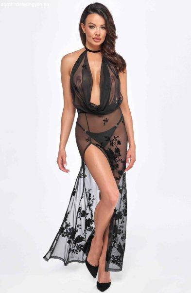  Divinity long flocked mesh dress with open back - L 