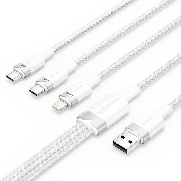 Vention USB 2.0 A Male to 3-in-1 USB-C & Lightning & Micro-B Male 3A Cable 1,5m
White
