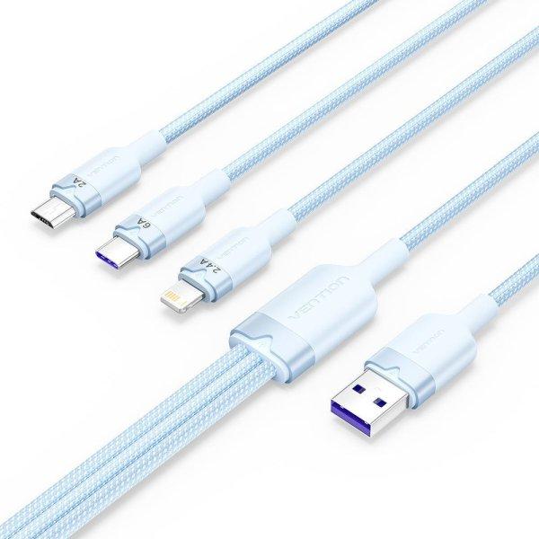Vention USB 2.0 A Male to 3-in-1 USB-C & Lightning & Micro-B Male 6A Cable 1,5m
Blue