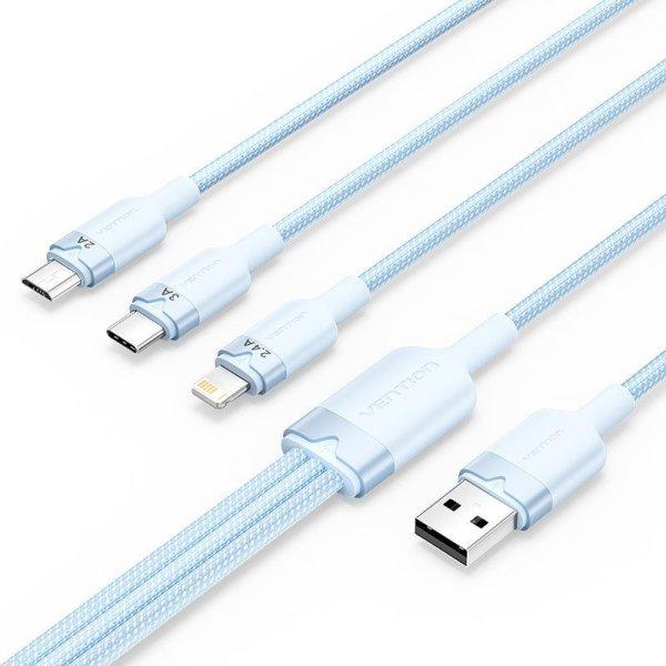 Vention USB 2.0 A Male to 3-in-1 USB-C & Lightning & Micro-B Male 3A Cable 1,5m
Blue