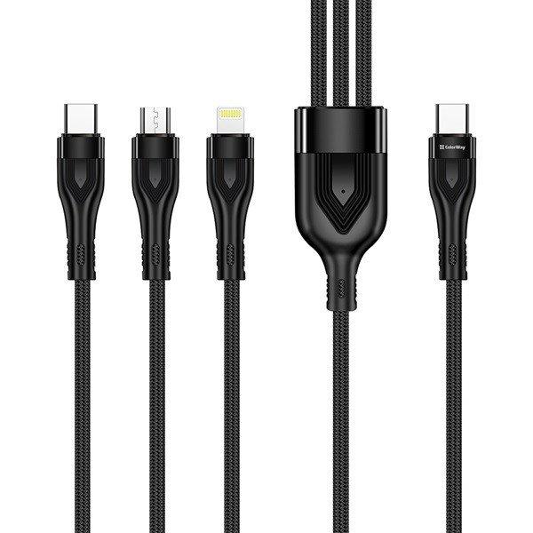 COLORWAY Kábel Type-C CW-CBPDU3060-BK, 3B1 (Lightning+MicroUSB+Type-C) 3.0A
(PD60W adatok) 1.2 fekete